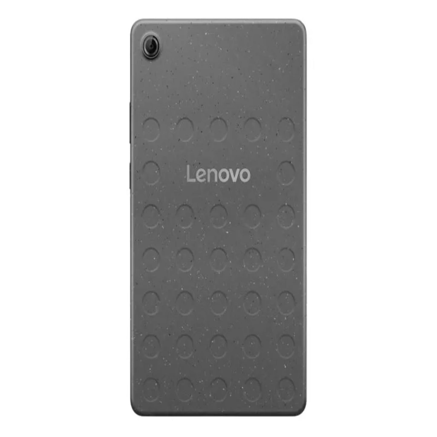 Tableta Lenovo gris, vista trasera con textura antideslizante