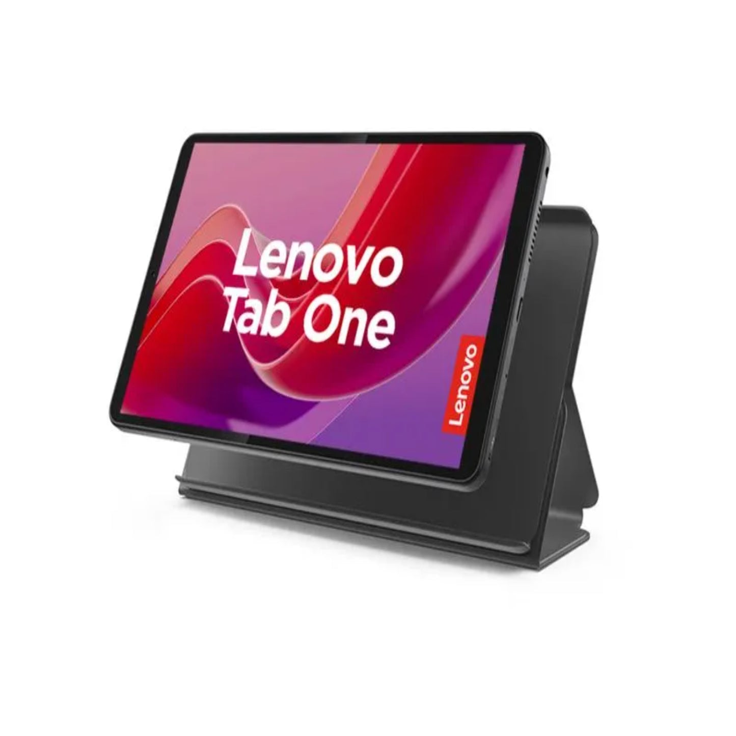 Tablet Lenovo Tab One vista frontal con soporte ajustable