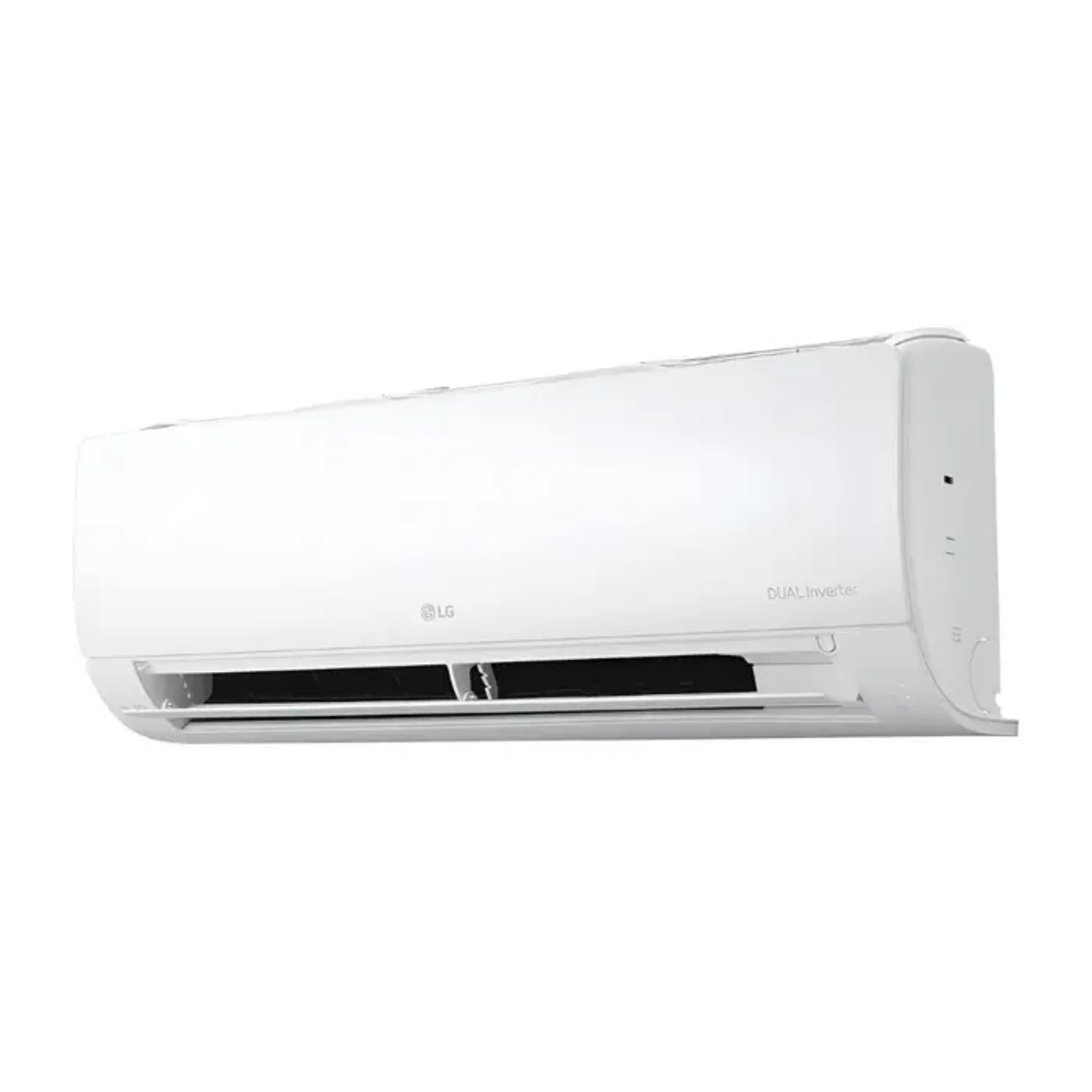 Aire acondicionado blanco de LG en vista frontal, ideal para refrescar espacios