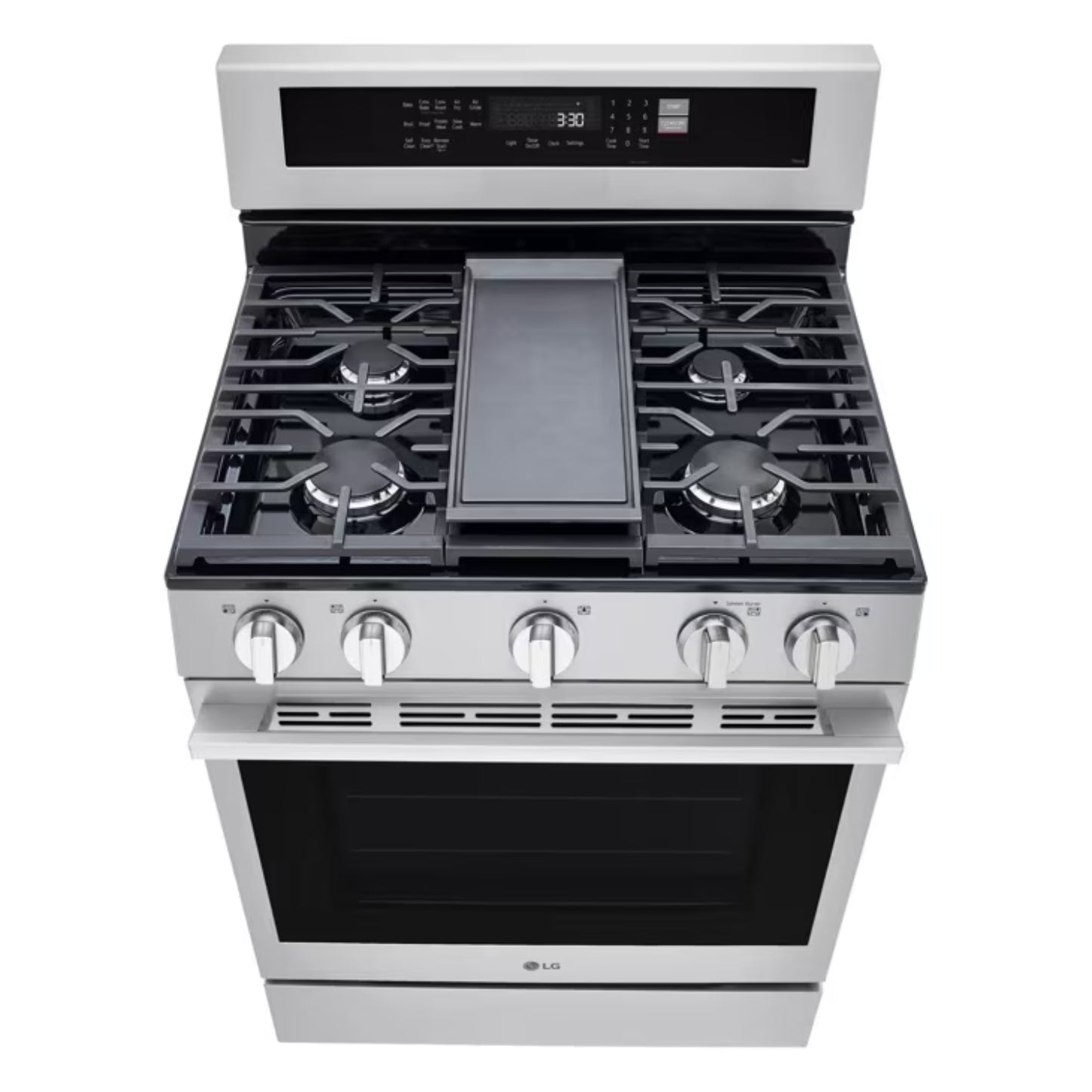 Estufa a gas LG 5 quemadores acero inoxidable con parrilla de hierro fundido y horno espacioso