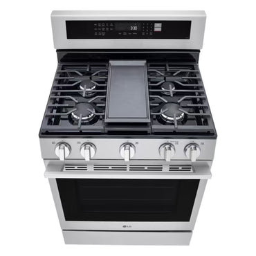 Estufa a gas LG 5 quemadores acero inoxidable con parrilla de hierro fundido y horno espacioso