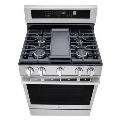 Estufa a gas LG 5 quemadores acero inoxidable con parrilla de hierro fundido y horno espacioso