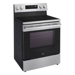 Estufa eléctrica LG negra frontal, cocina moderna
