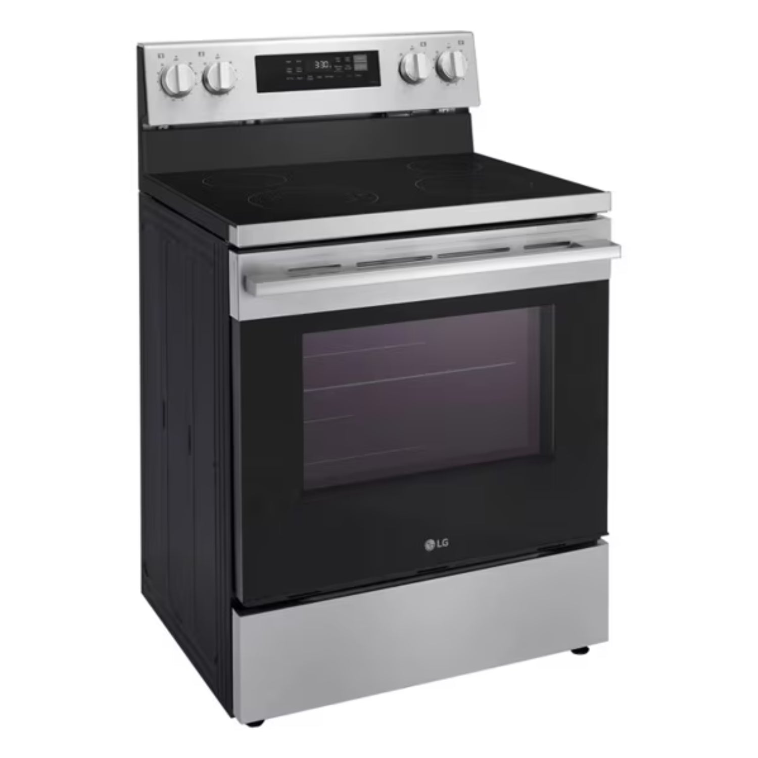 Estufa eléctrica LG negra frontal, cocina moderna