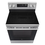 Estufa eléctrica LG de color negro y acero inoxidable, vista superior, ideal para cocina moderna