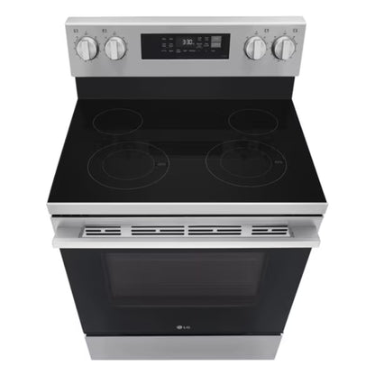 Estufa eléctrica LG de color negro y acero inoxidable, vista superior, ideal para cocina moderna