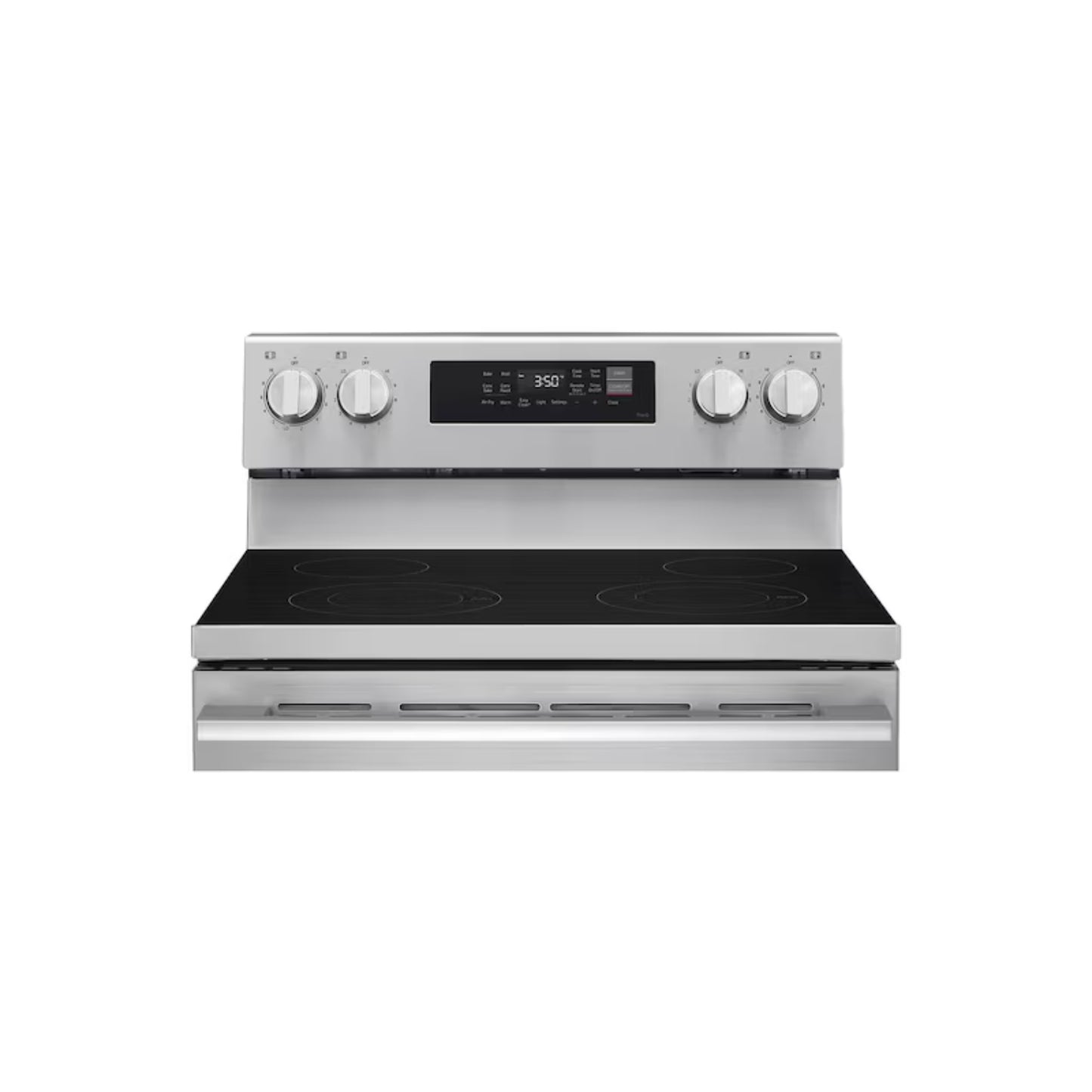 Estufa LG de acero inoxidable con superficie de vidrio y mandos frontales