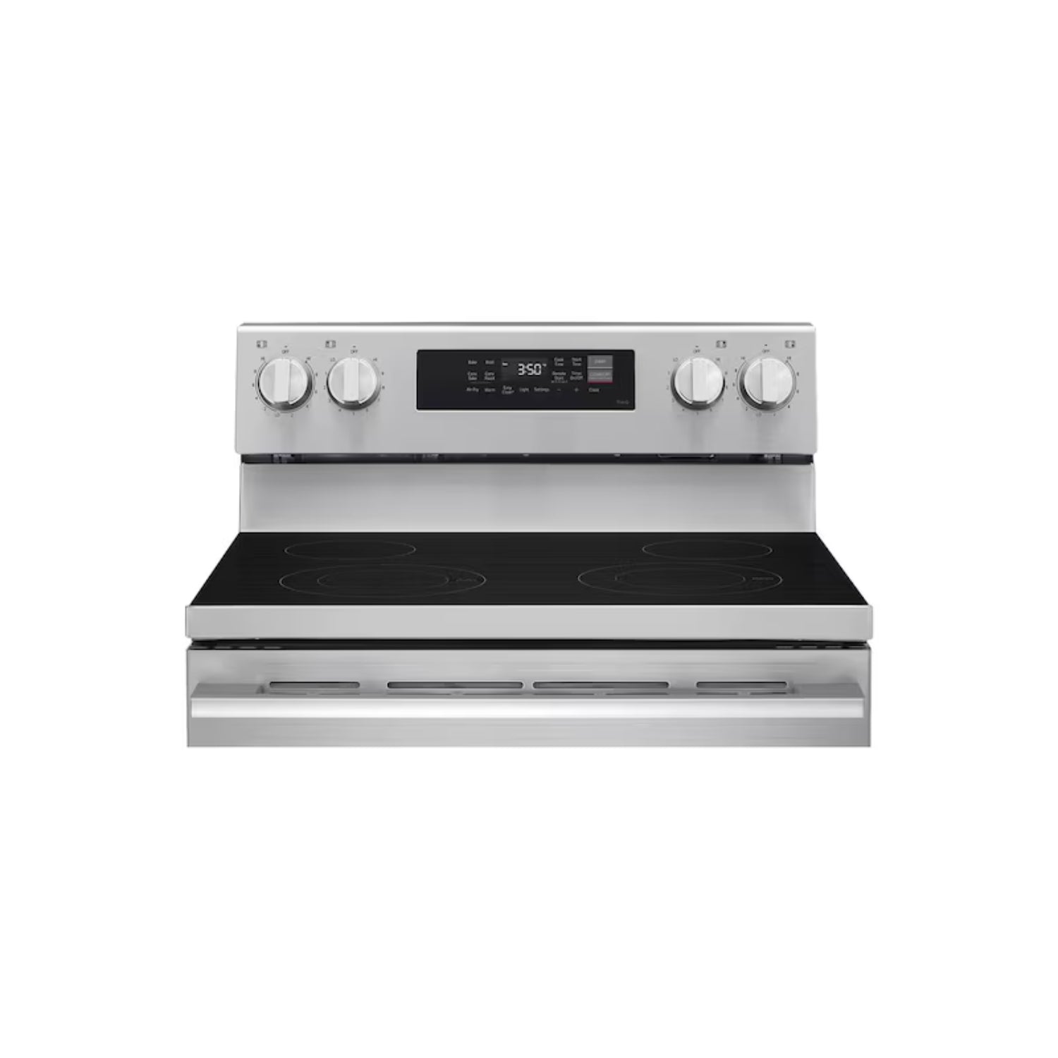 Estufa LG de acero inoxidable con superficie de vidrio y mandos frontales