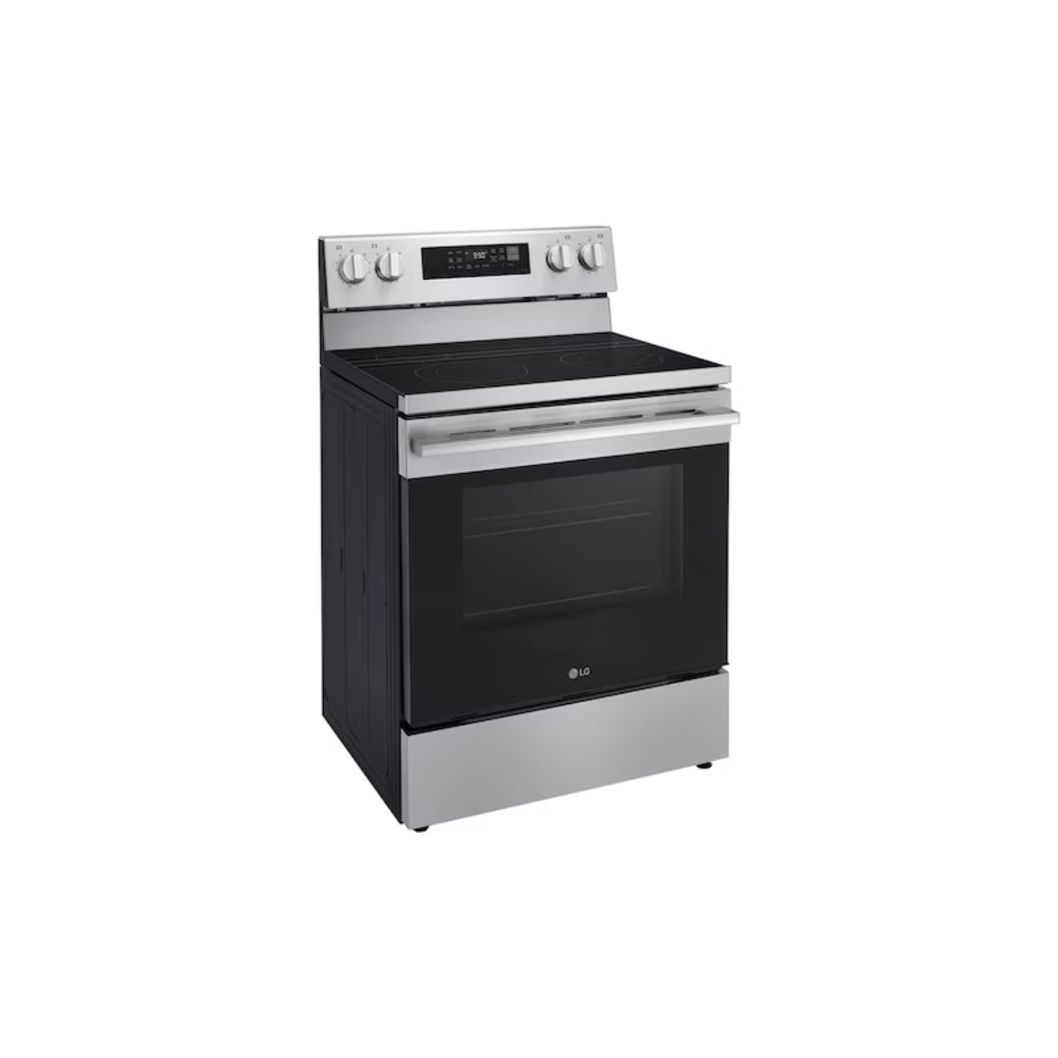 Estufa LG negra y plateada, vista frontal, cocina moderna