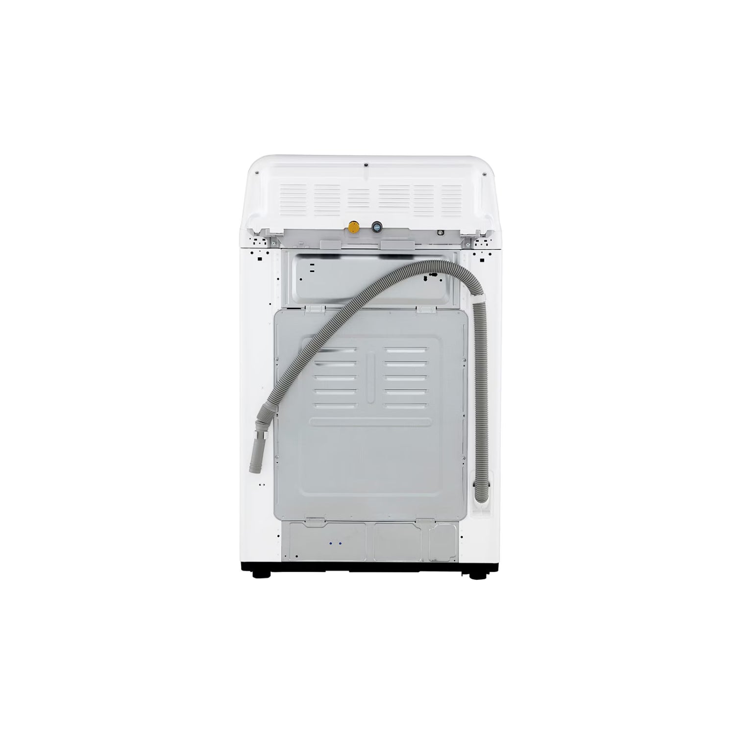 Vista trasera de la lavadora LG 21kg inteligente con manguera de desagüe