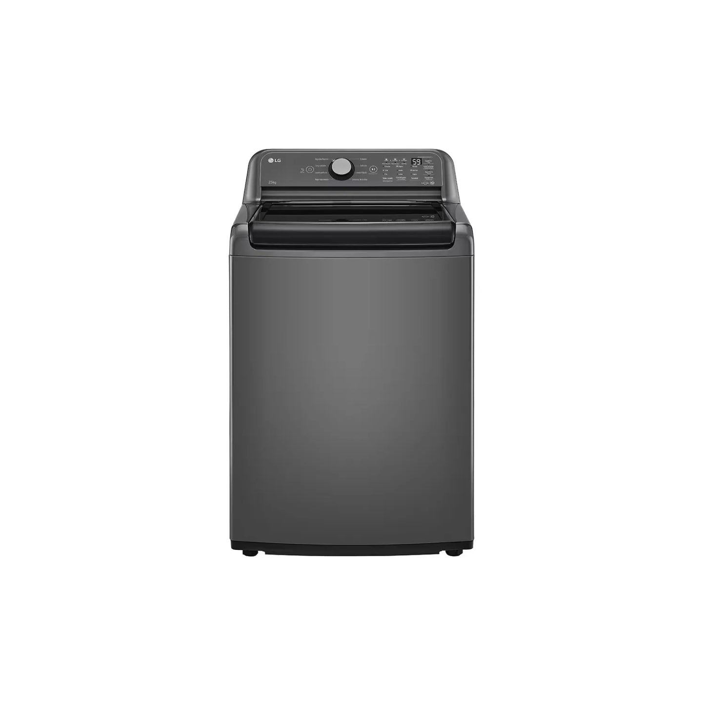 Lavadora 25 kg smart inverter LG color gris oscuro con control digital y tapa superior