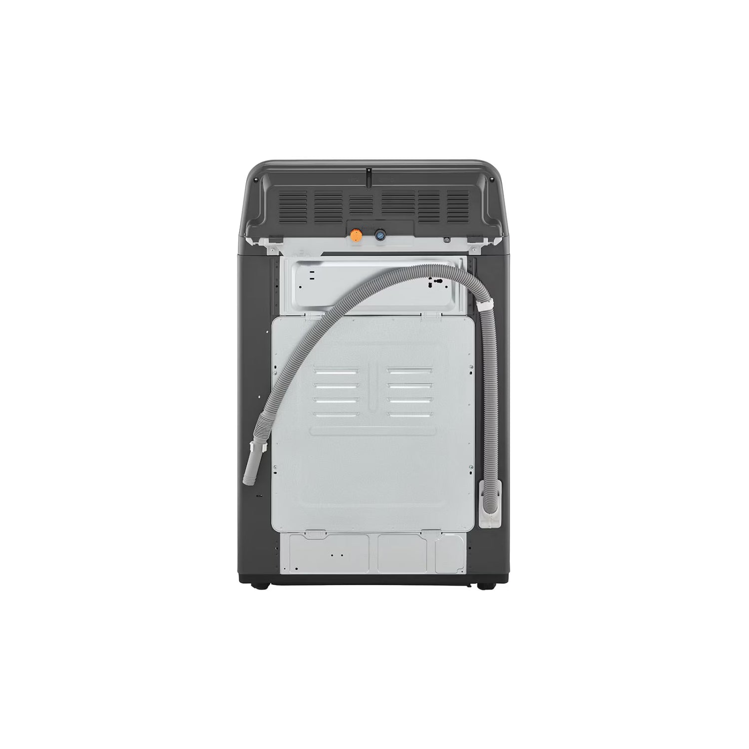 Parte trasera de lavadora 25 kg smart inverter LG con conexiones de agua y desagüe