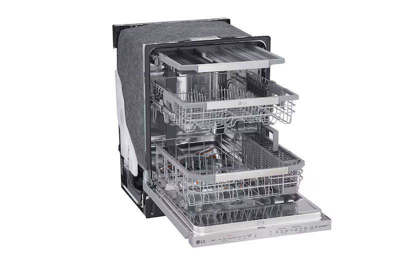 Lavaplatos LG con cestas de acero inoxidable, vista frontal, ideal para cocina moderna