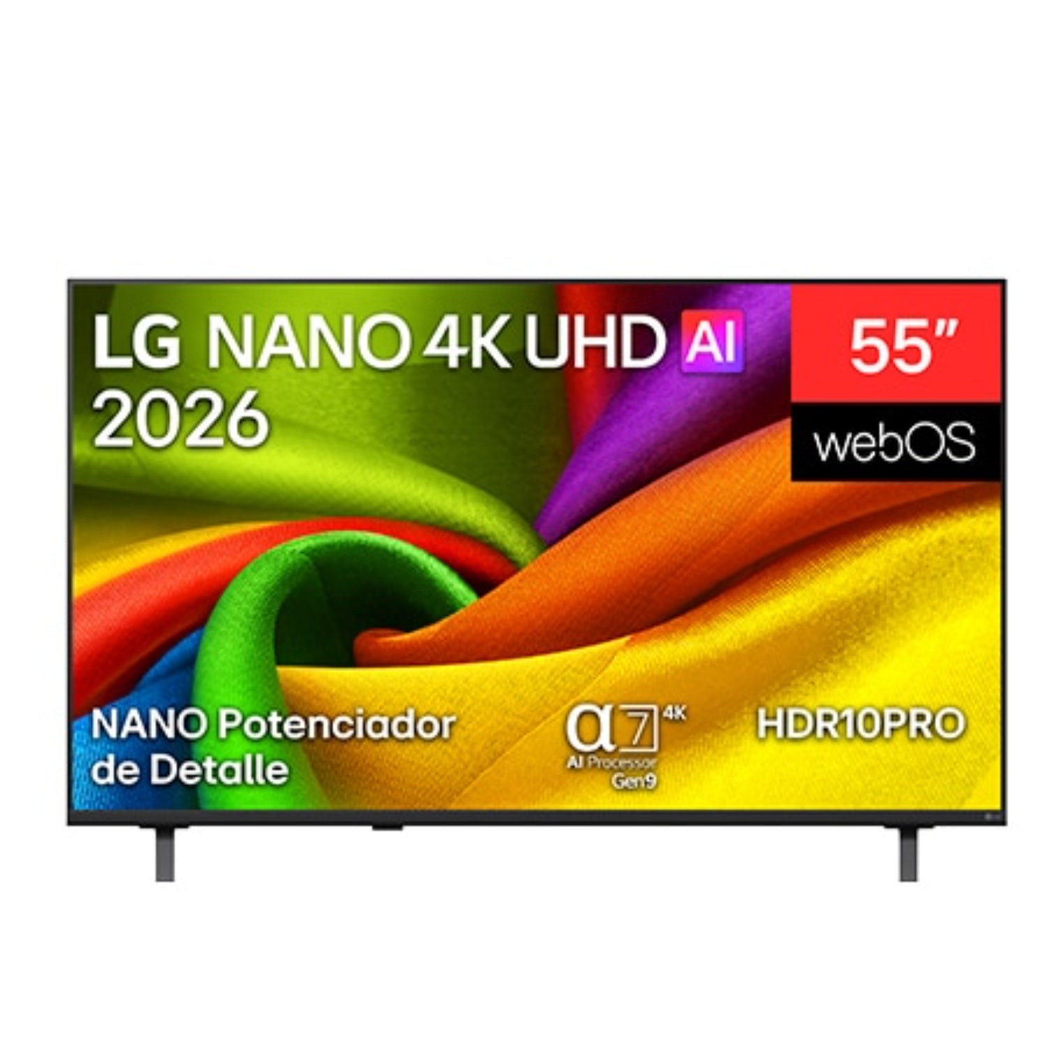 Televisor LG Nano 4K UHD 55 pulgadas frontal, pantalla vibrante colores