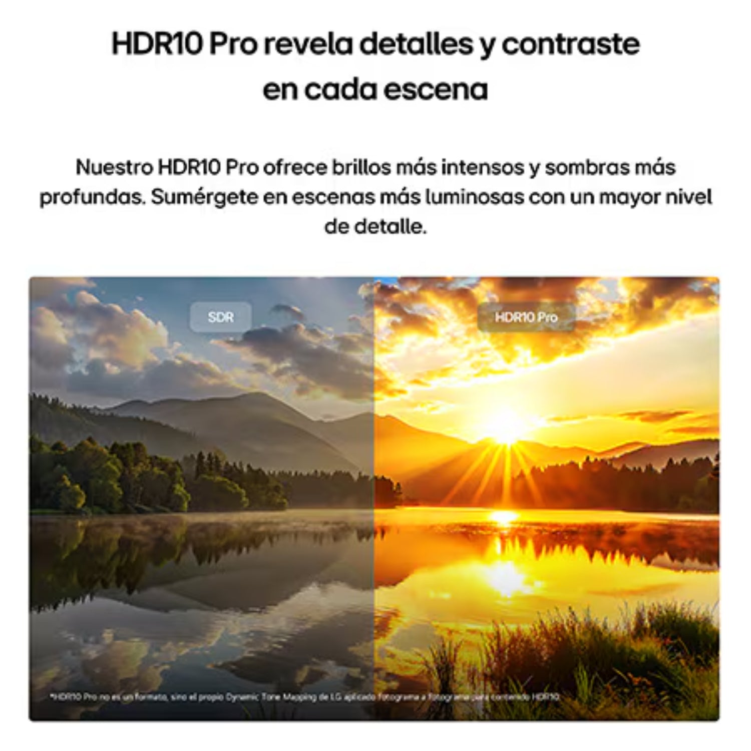 Pantalla LG HDR10 Pro, comparación de brillo y contraste en paisajes naturales