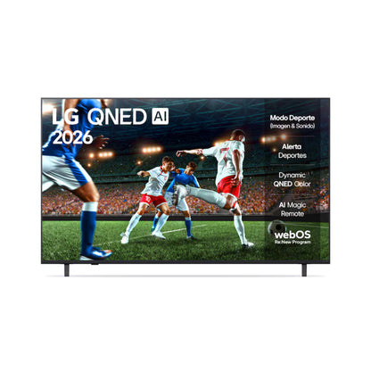Televisor LG QNED 2026 con modo deporte, pantalla en acción de rugby