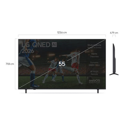 Televisor LG QNED 2026 de 55 pulgadas, frontal, apto para deportes