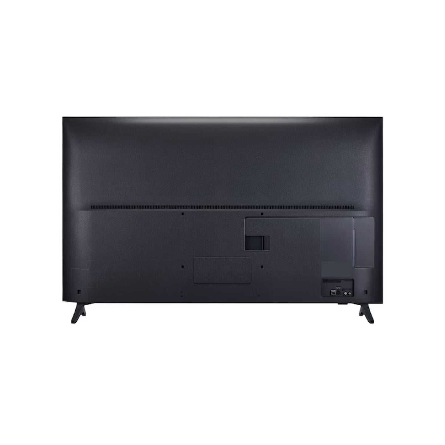 Televisor LG negro vista trasera, conectores y soporte