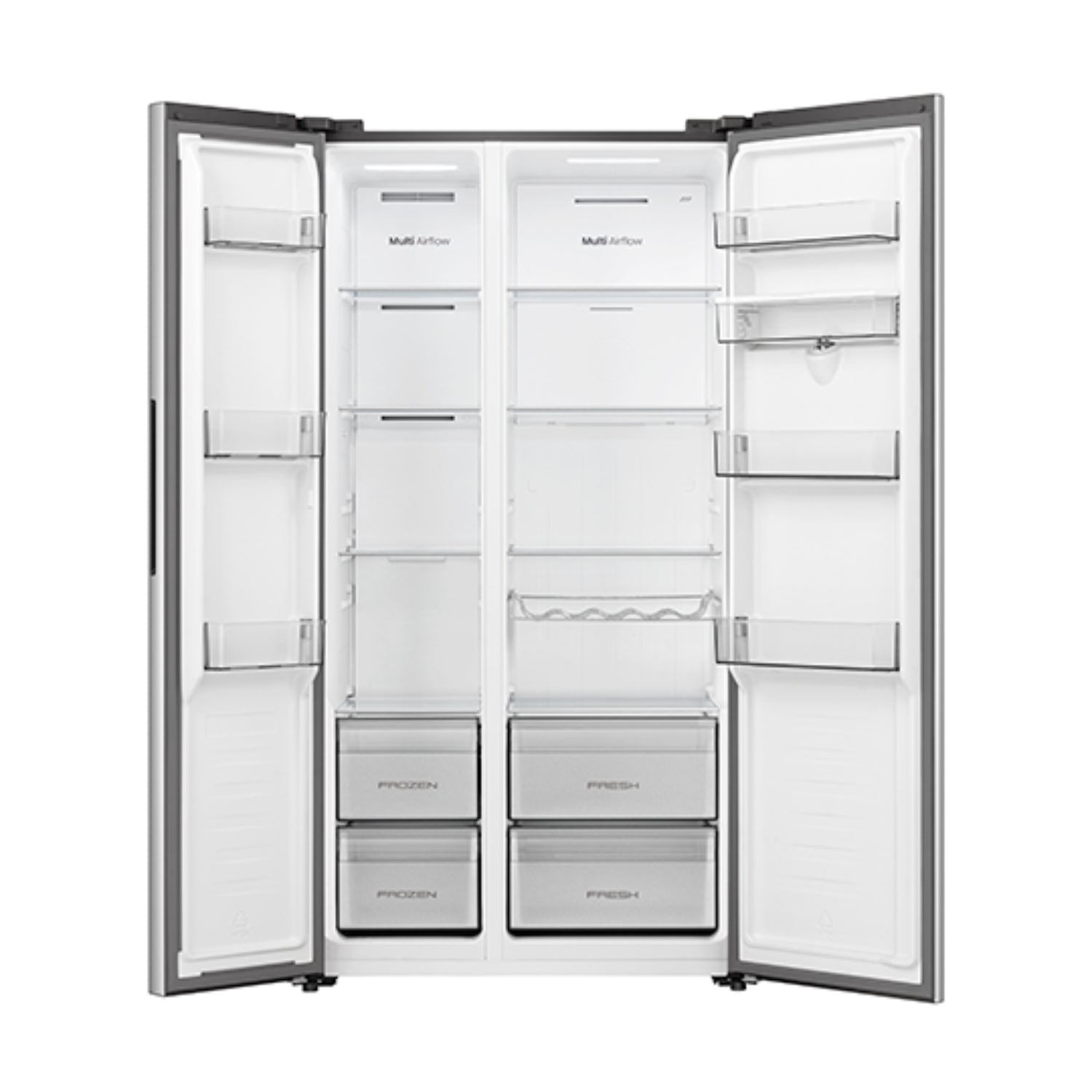 Interior de la refrigeradora LG Side by Side 19 pies con estantes y cajones espaciosos para almacenamiento eficiente