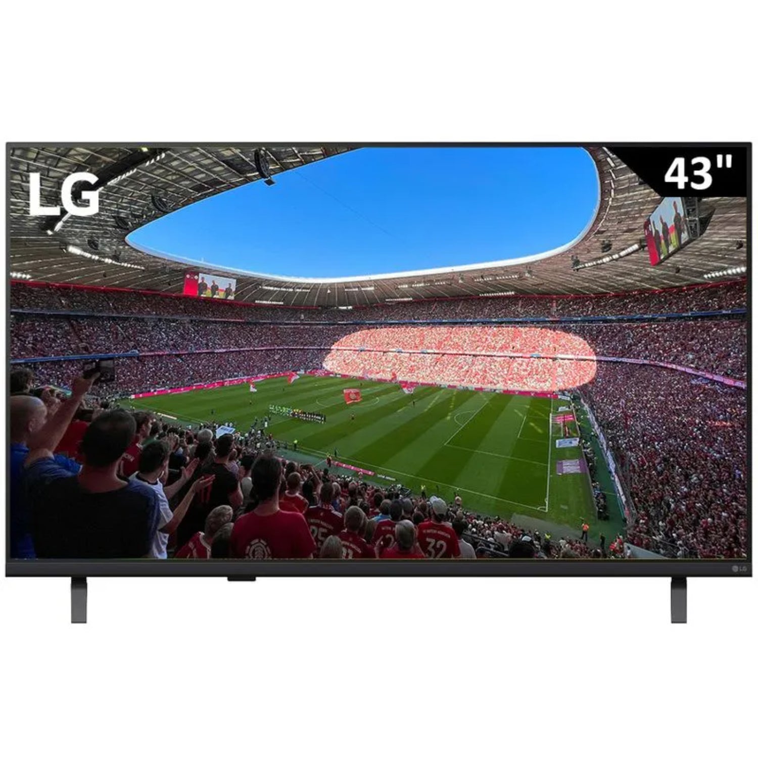 Smart TV LG 43 pulgadas, vista frontal en evento deportivo al aire libre