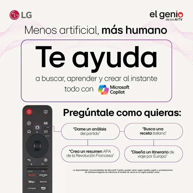 Control remoto de Smart TV LG 55 pulgadas 4K Honduras con funciones de asistencia de Microsoft Copilot