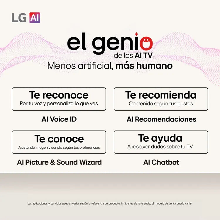 Pantalla promocional del Smart TV LG 55 pulgadas 4K Honduras resaltando sus funciones de inteligencia artificial