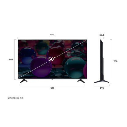 Televisor LG 50 pulgadas 4K modelo LL05 con diseño delgado y soporte en negro