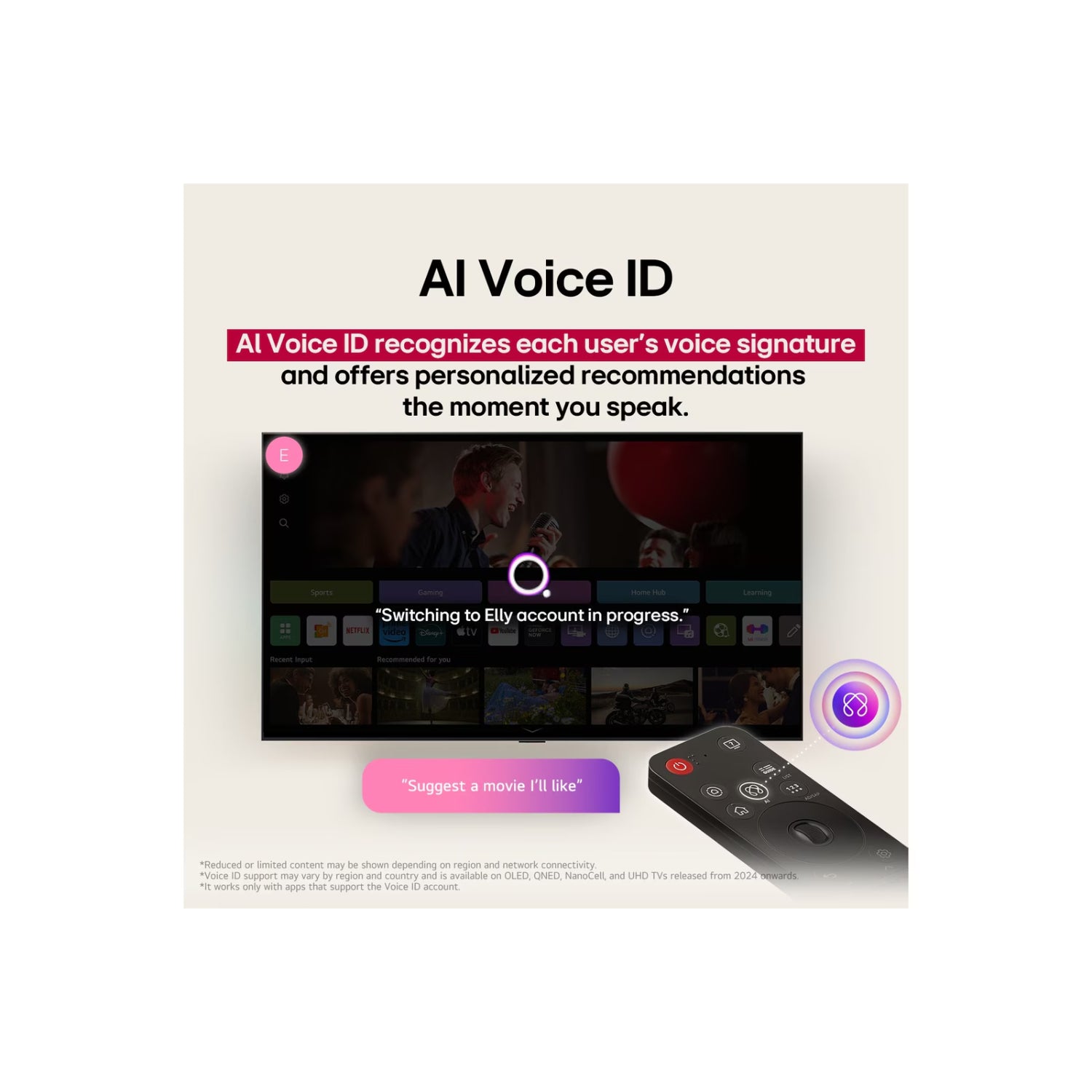 Televisor LG 55 pulgadas 4K con reconocimiento de voz AI Voice ID y control remoto inteligente