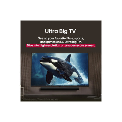 Televisor LG 65 pulgadas 4K con pantalla grande ultra HD mostrando imagen de orca nadando en océano