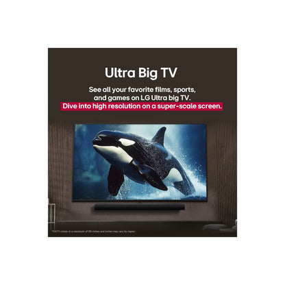 Televisor LG 75 pulgadas 4K mostrando una orca en pantalla con sonido envolvente