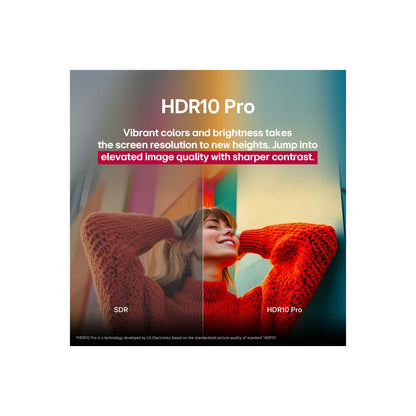 Televisor LG 86 pulgadas 4K mostrando comparación de imagen con tecnología HDR10 Pro para mayor contraste y brillo