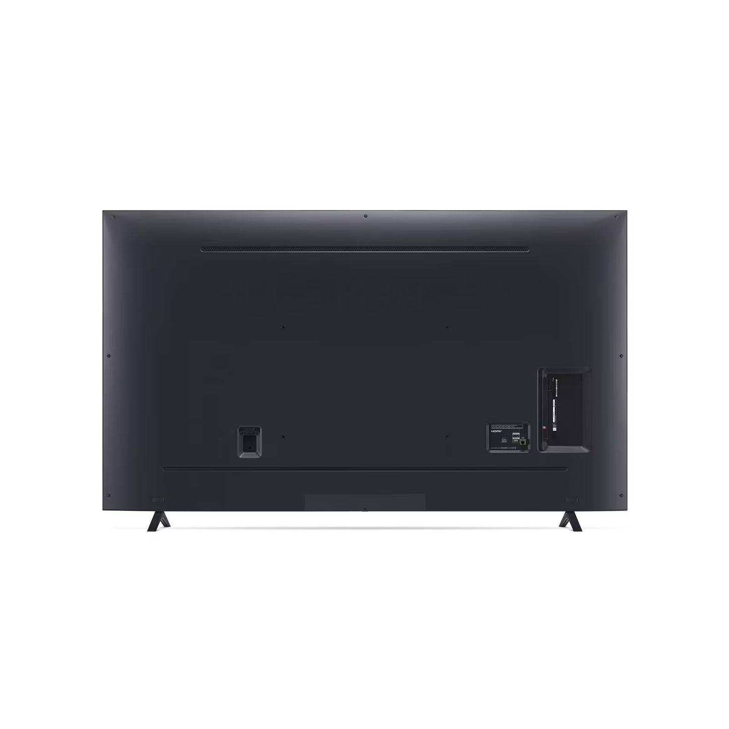 Vista trasera del televisor LG NanoCell 70 pulgadas en negro con patas y puertos HDMI y montaje VESA