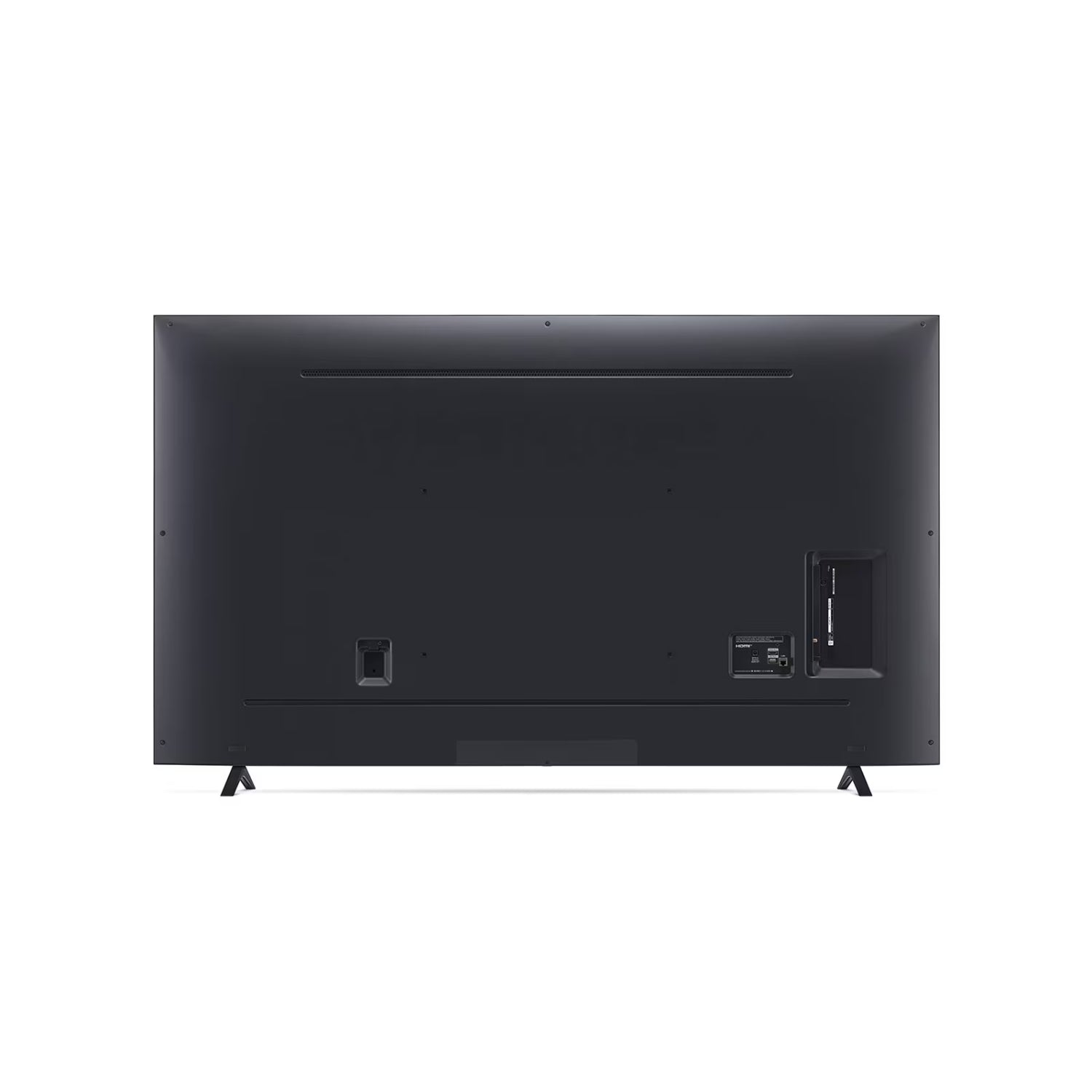 Vista trasera del televisor LG NanoCell 70 pulgadas en negro con patas y puertos HDMI y montaje VESA