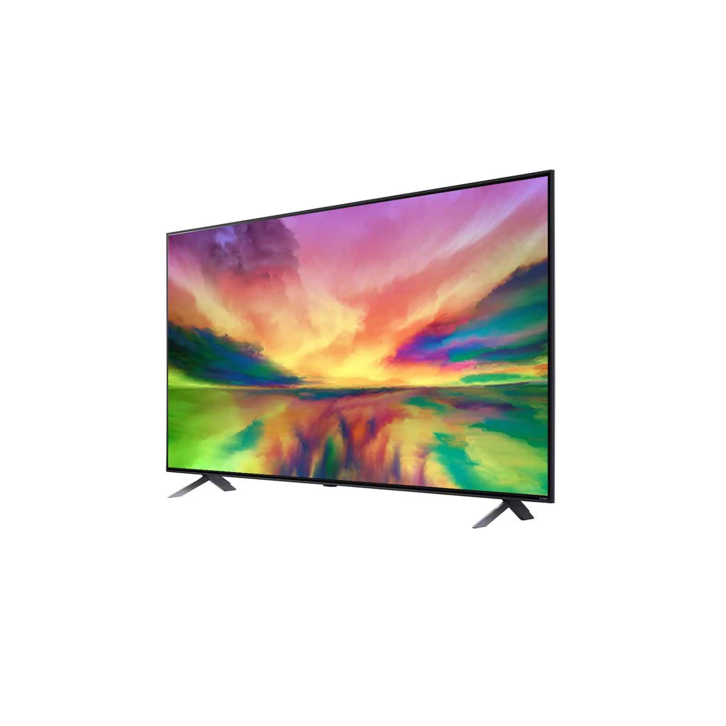 televisor LG QNED 55 pulgadas 4K con pantalla colorida de paisaje biseles finos y peana en V