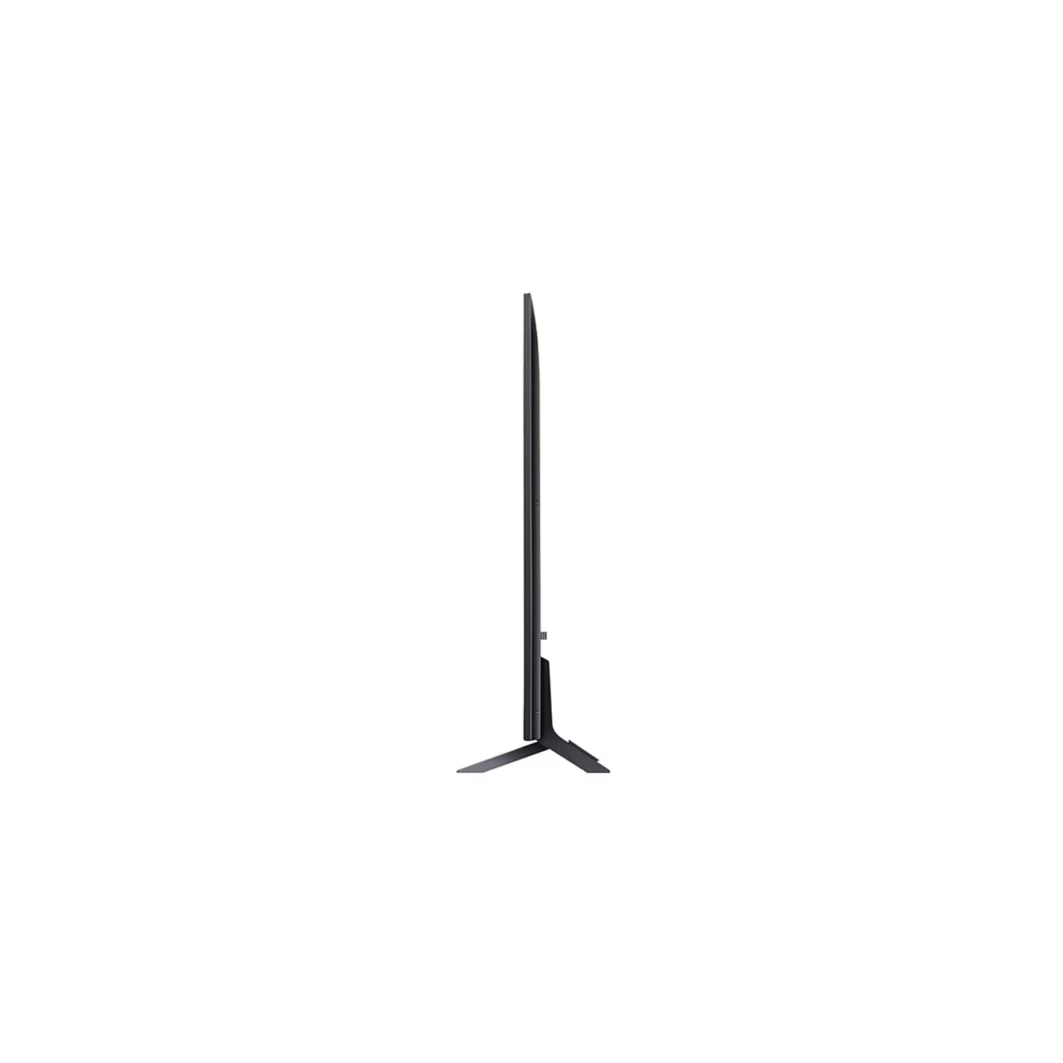 Perfil lateral de televisor LG QNED 65 pulgadas 4K negro con diseno ultradelgado y base en V