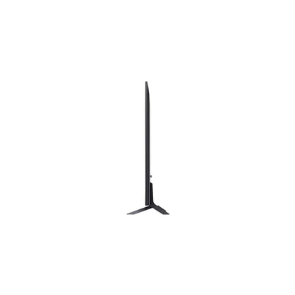 Perfil lateral de televisor LG QNED 65 pulgadas 4K negro con diseno ultradelgado y base en V