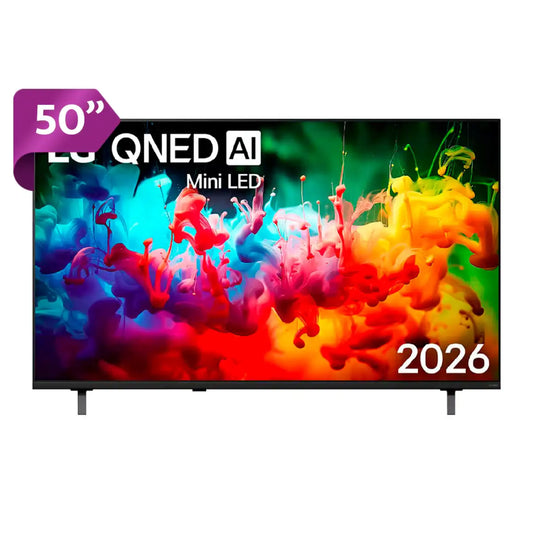 Televisor LG de 50 pulgadas QNED AI Mini LED, vista frontal con colores vibrantes