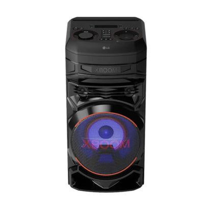 Torre de sonido XBOOM 300W LG LL05 con diseño negro y luces LED en parlante frontal