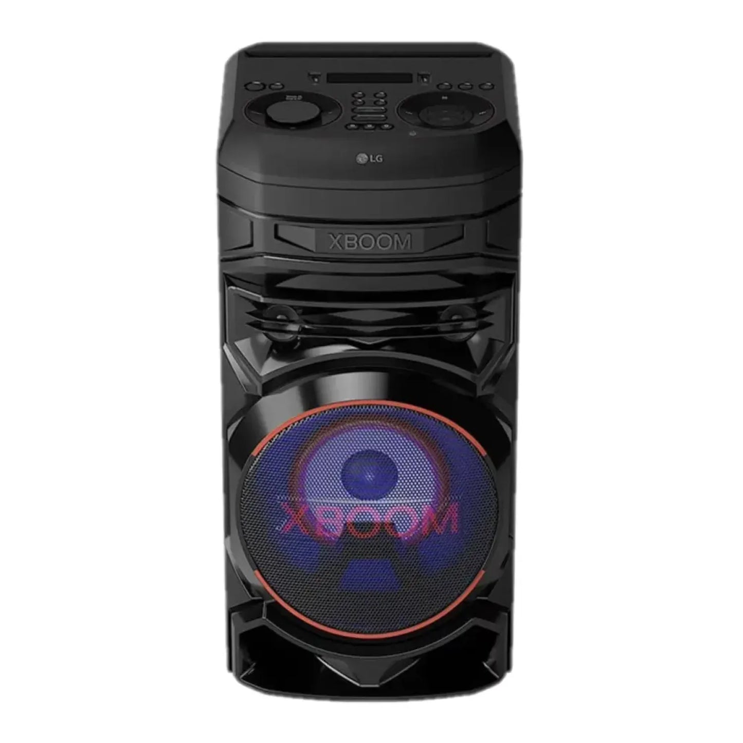 Torre de sonido XBOOM 300W LG LL05 negra con altavoz frontal y luces LED azules