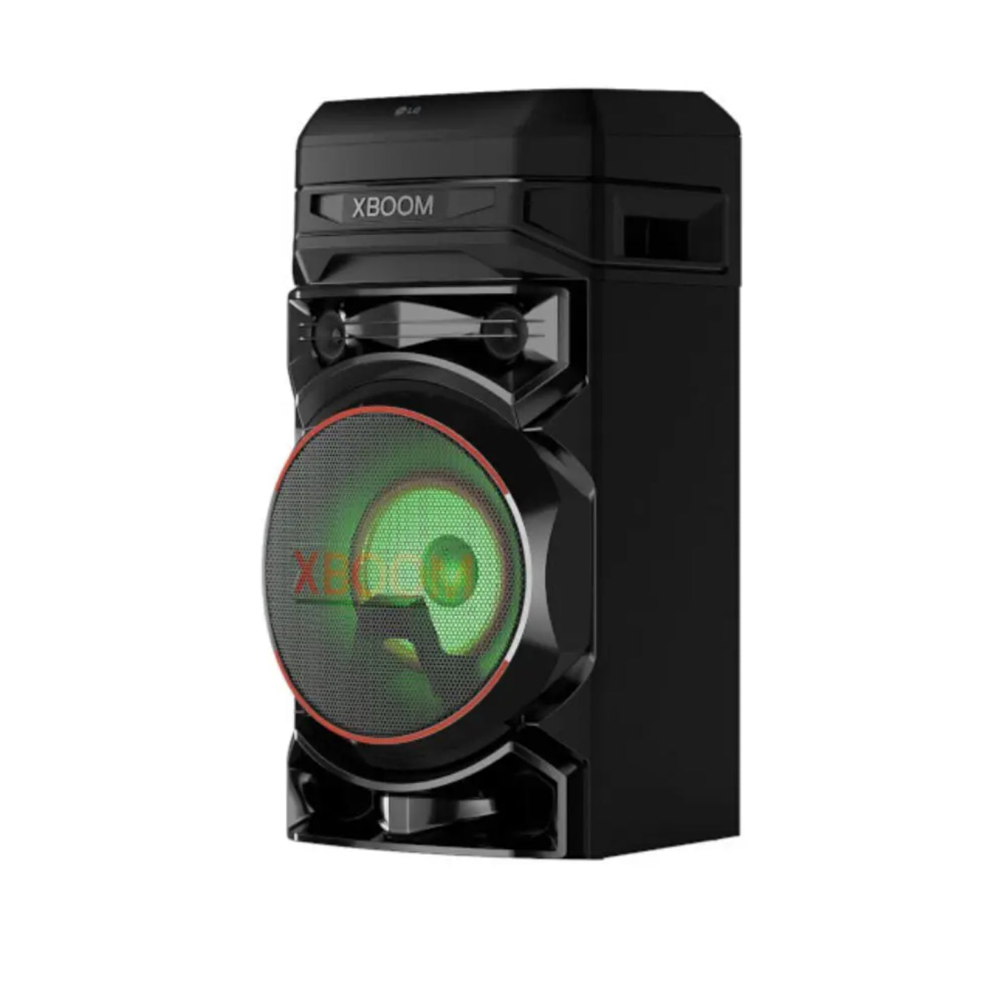 Torre de sonido XBOOM 300W de LG en color negro con luces LED y diseño compacto