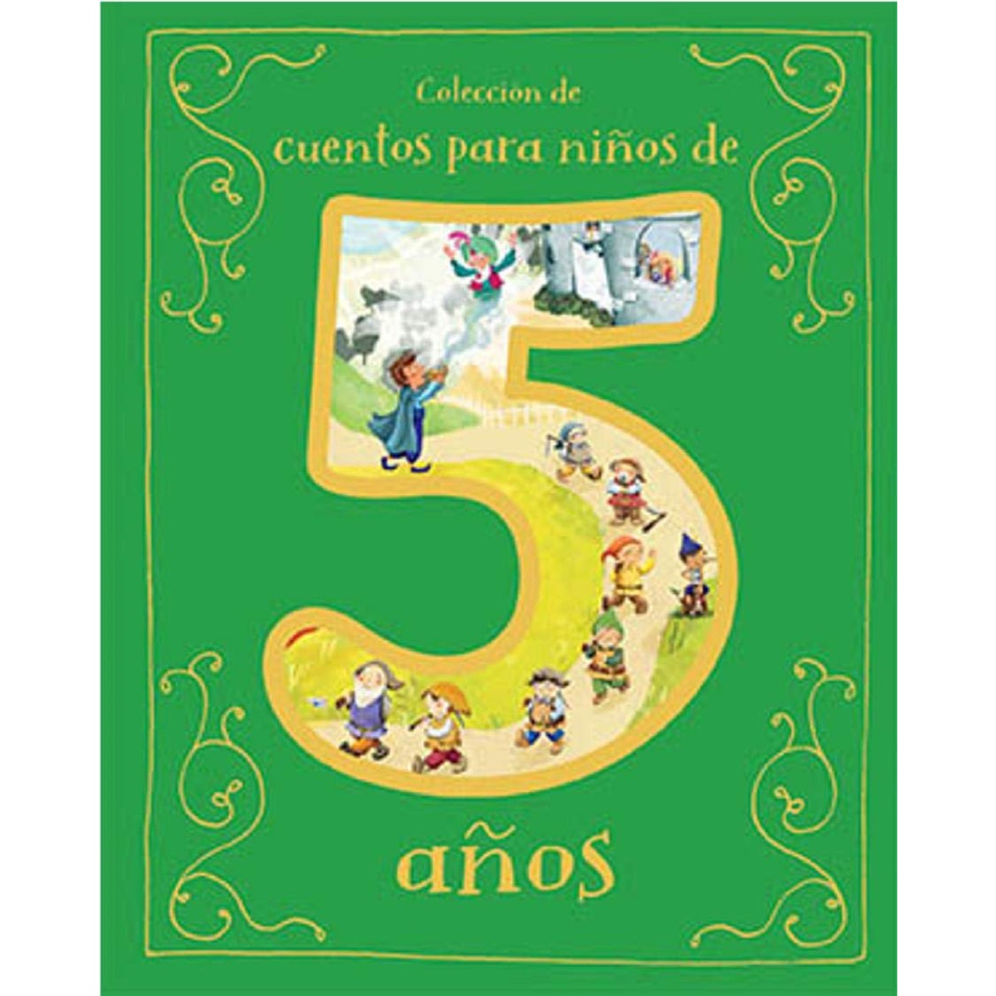 Libro de cuentos para niños de 5 años, portada verde ilustrada, colección divertida