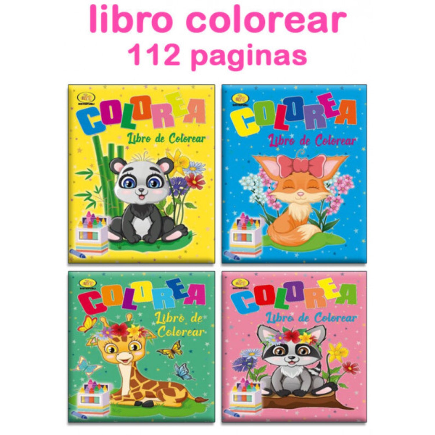 libro para colorear de 112 páginas con diseños de animales y colores vibrantes