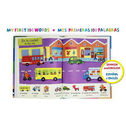 Libro bilingüe En la ciudad, ilustraciones coloridas,educación infantil
