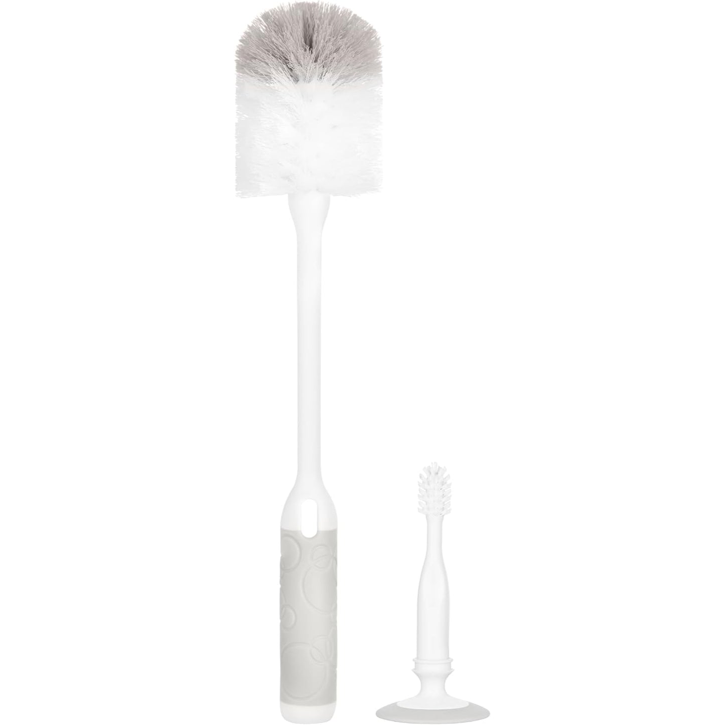 Cepillo para limpieza biberones blanco con cabezal suave y accesorio para pezones