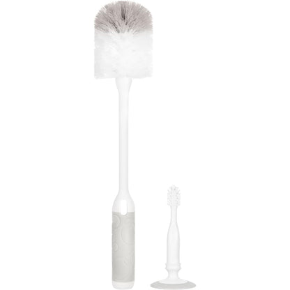 Cepillo para limpieza biberones blanco con cabezal suave y accesorio para pezones