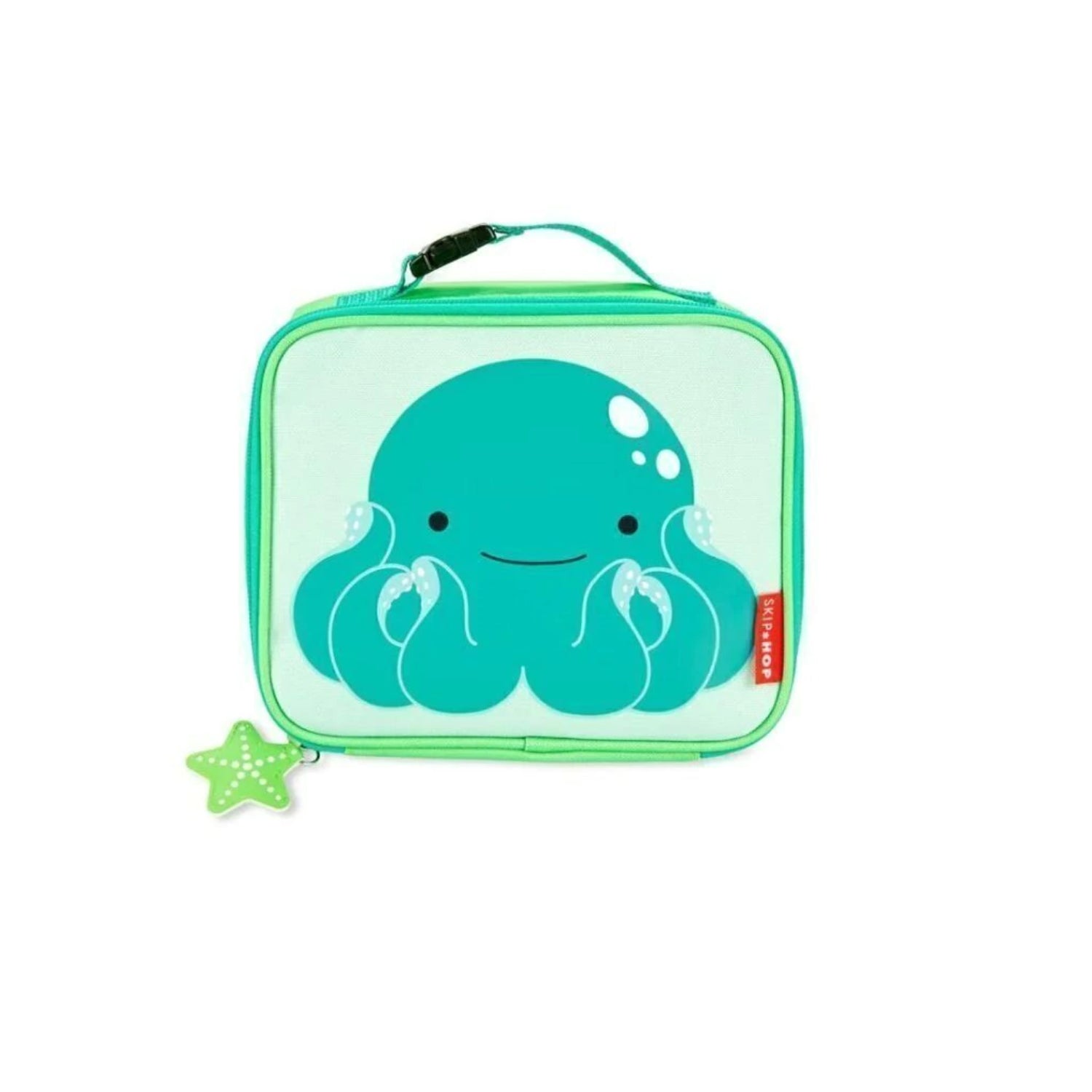 lonchera infantil verde con diseño de pulpo, vista frontal
