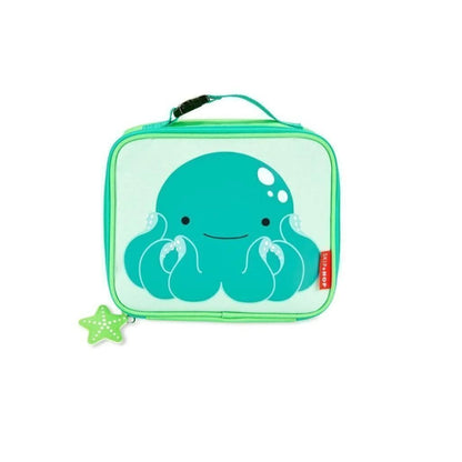 lonchera infantil verde con diseño de pulpo, vista frontal