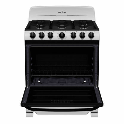 Estufa a gas MABE LL0101 blanca con cinco quemadores y horno amplio, ideal para comprar estufa a gas en Honduras