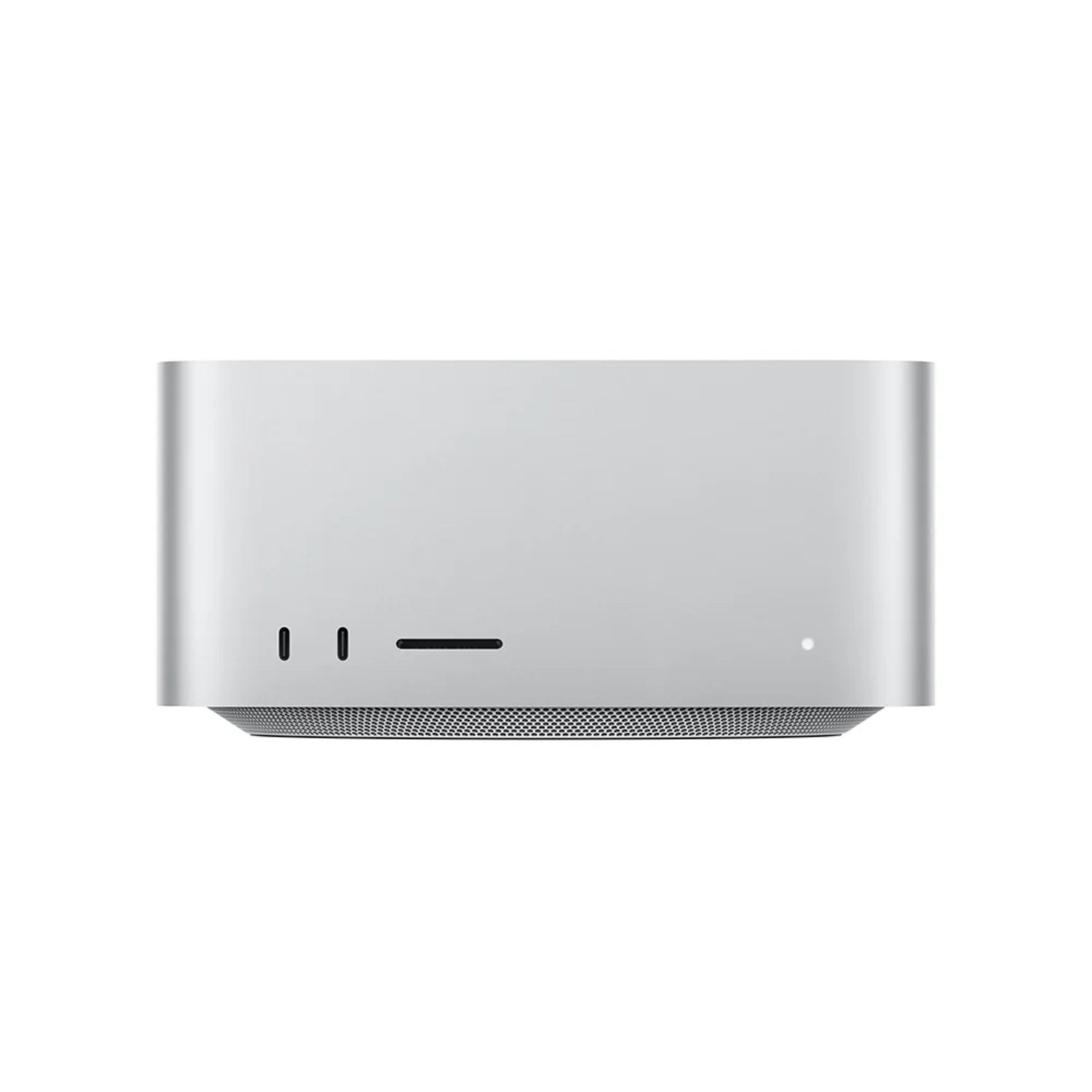 Mac Studio plata, vista superior, diseño elegante y compacto
