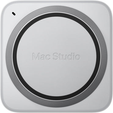 Mac Studio plateado, vista superior, diseño moderno para profesionales creativos